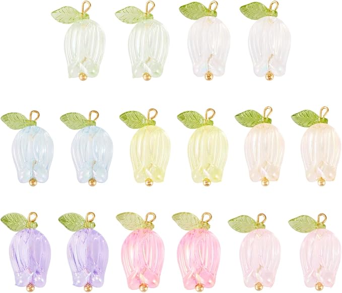 FASHEWELRY 16Pcs Glass Tulip Flower Charms Colorful Tulip - Image 6