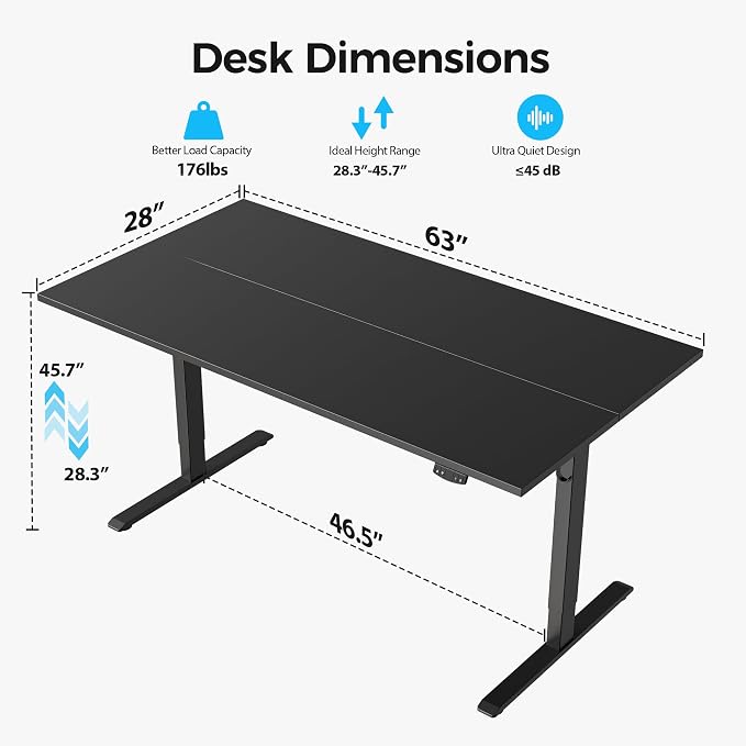 Agilestic Electric Standing Desk, 63 x 28 Inches Height Adjustable Desk - Image 8