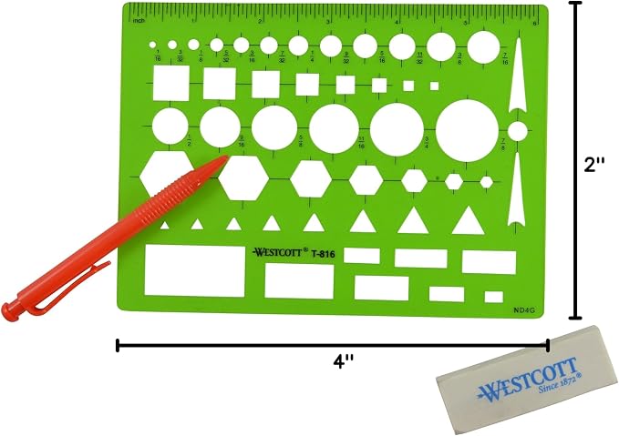 Westcott T-816 All-Purpose Technical Drawing Template, Plastic Shape Template - Image 6