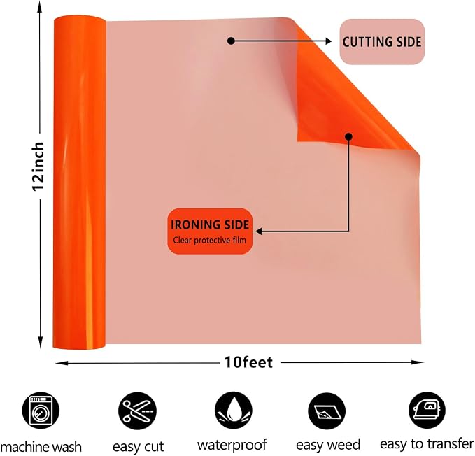 FUNKAKA Fluorescent Orange-Red HTV Heat Transfer Vinyl Rolls - Image 3