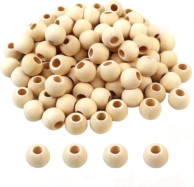 100pcs 15mm Natural Wood Beads Unfinished Round Wooden Loose Beads Wood Spacer by AqueensSquishiestoys