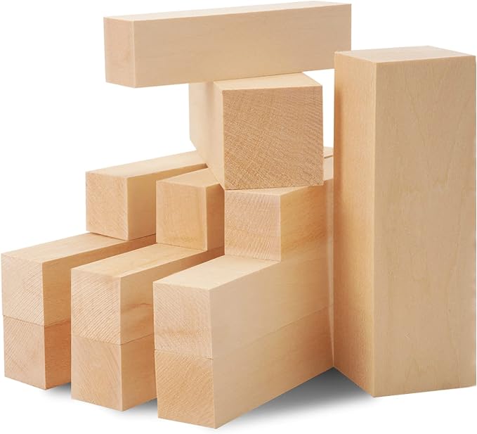 Unfinished Basswood Carving Blocks Kit, Rectangular Wooden Blocks 12 Pack by YIPLED