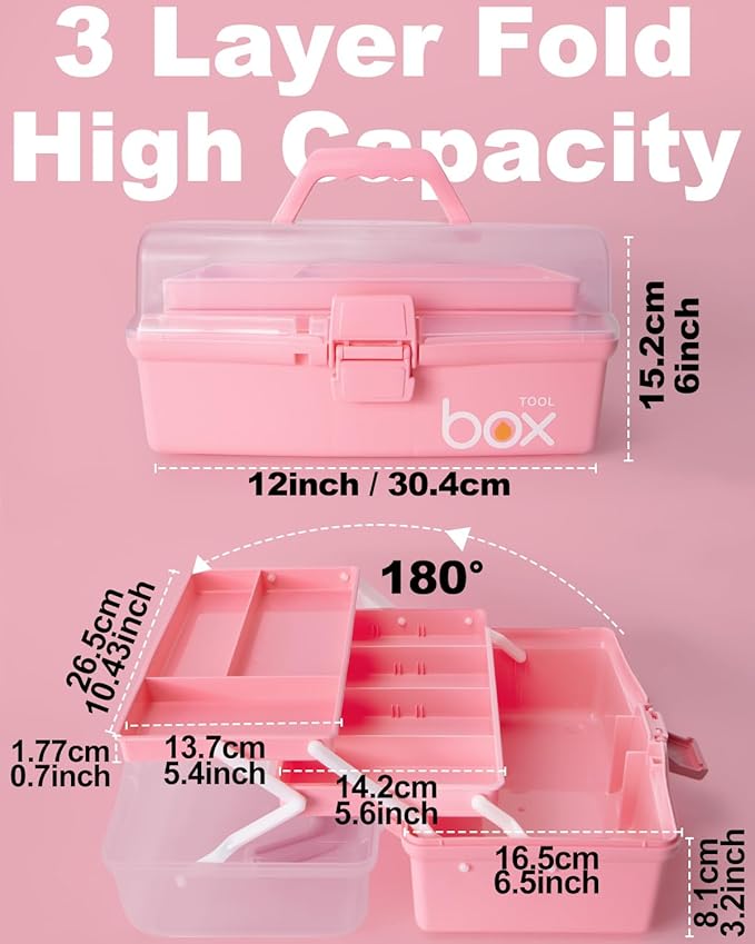 TERGOO 12in 3-Layer Plastic Craft Organizers and Storage, Portable Folding - Image 2