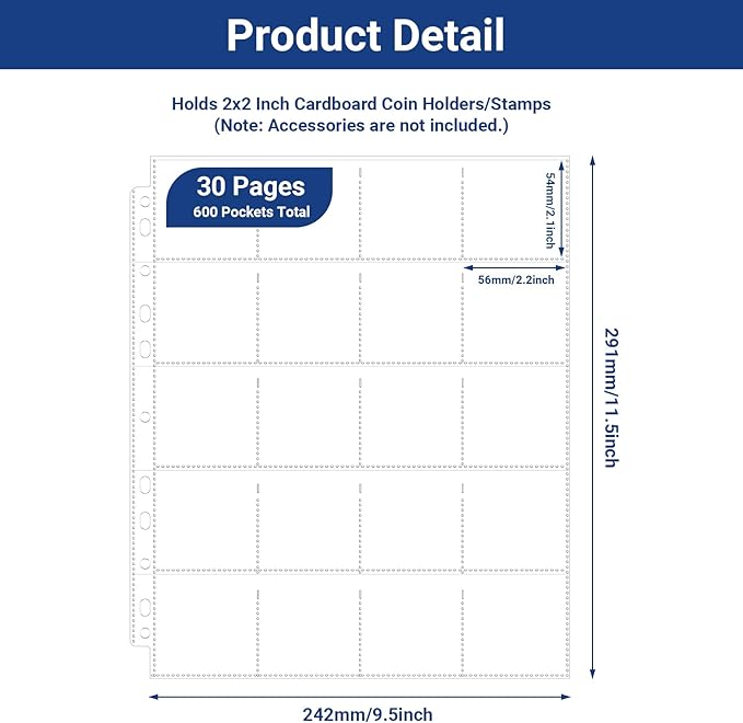 600 Pockets Acid Free Coin Sleeves, Non Stick and Non Glare, Fit - Image 2