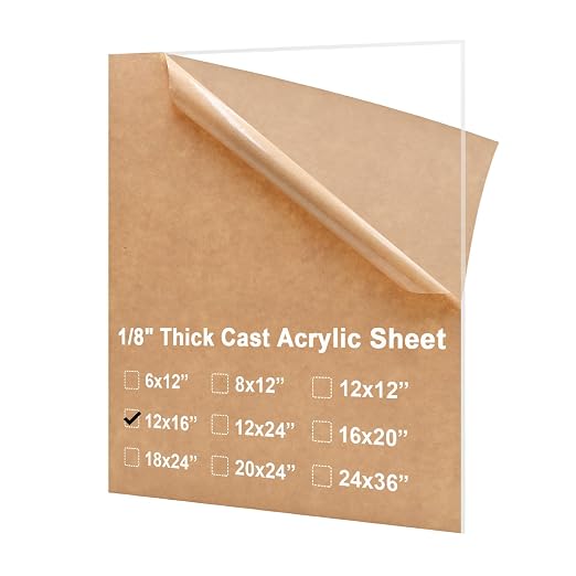 KINLINK 12x16 Plexiglass Sheets 1/8 inch Thick, 3mm Clear Cast Acrylic Sheet by KINLINK