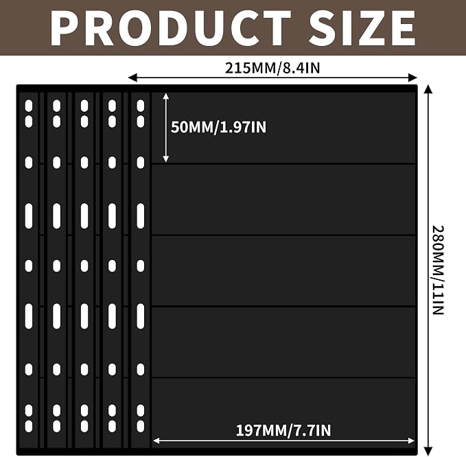5 Sheets 10 Pages Postage Stamp Album Pages, 5 Pockets 7.7x 1.97in Stamp - Image 2