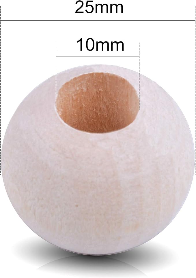 Jdesun 50 Pieces Wooden Beads, Natural Round Wood Loose Beads Wood Spacer 25mm - Image 4