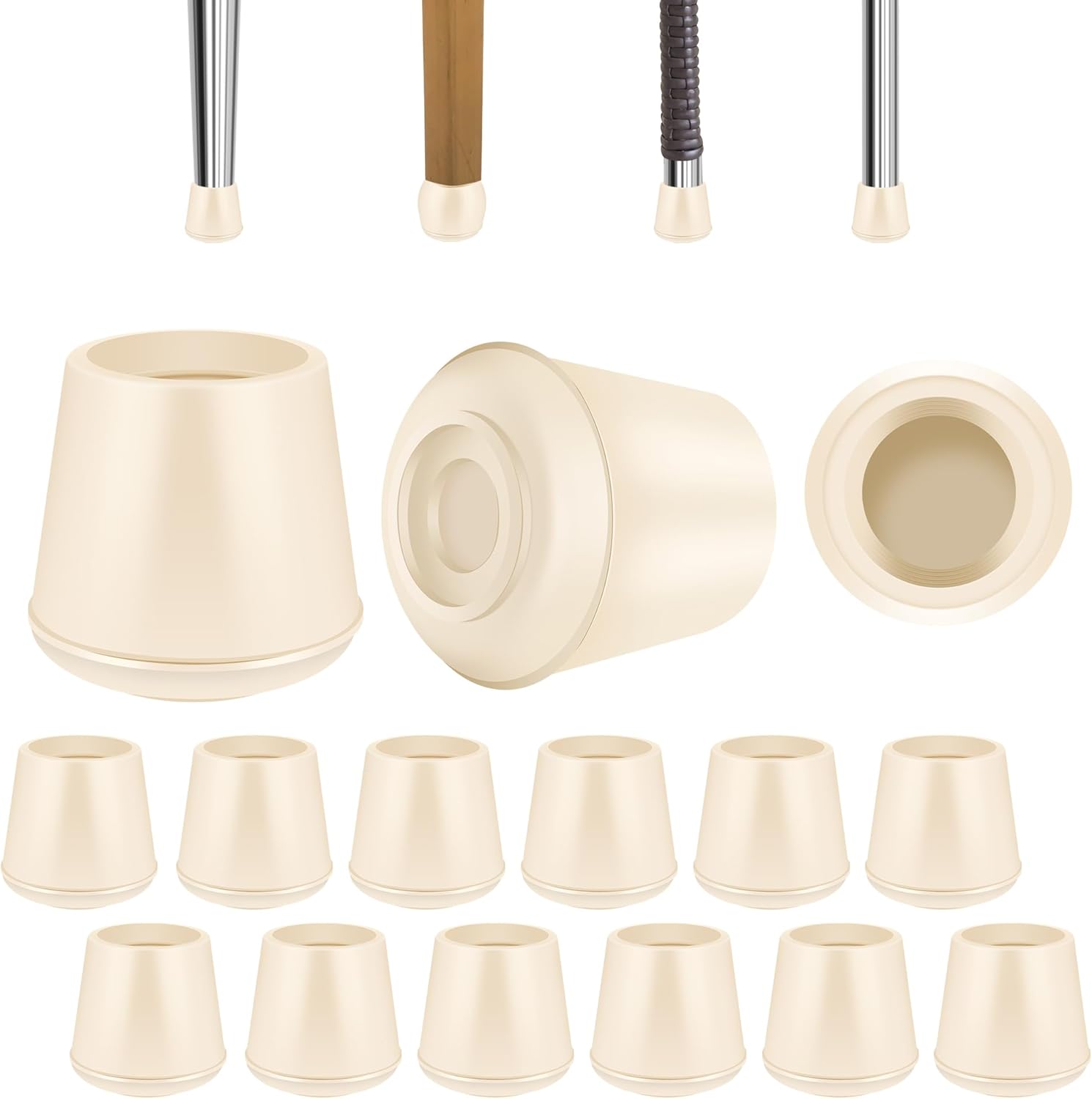 1/4" Round Rubber Furniture Leg Tips Caps, 16 Pack White Extra Small Furniture Leg Floor Protectors (Fit: 6mm to 7mm)