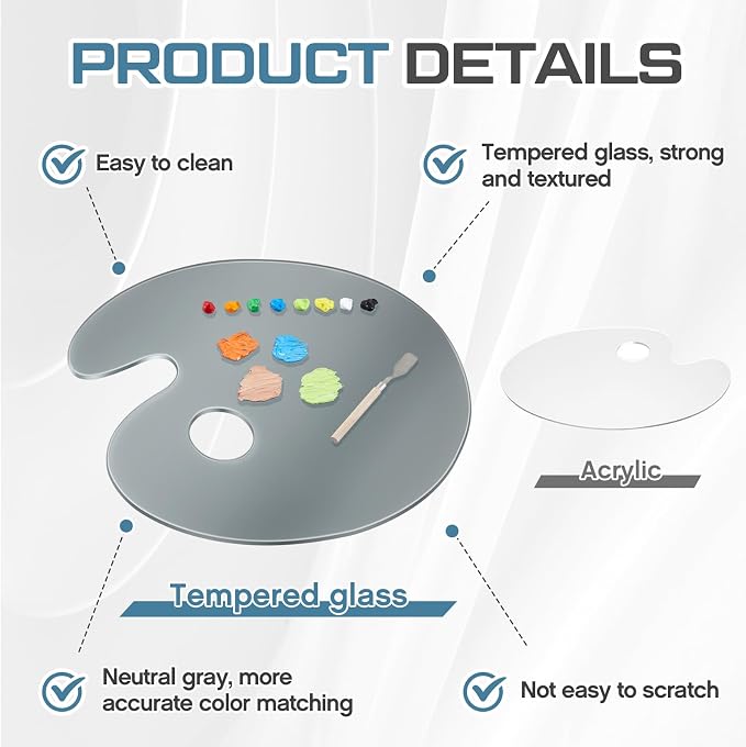 Nuanchu 12 x 16 Inch Handy Oval Neutral Grey Tempered Glass Palette - Image 4