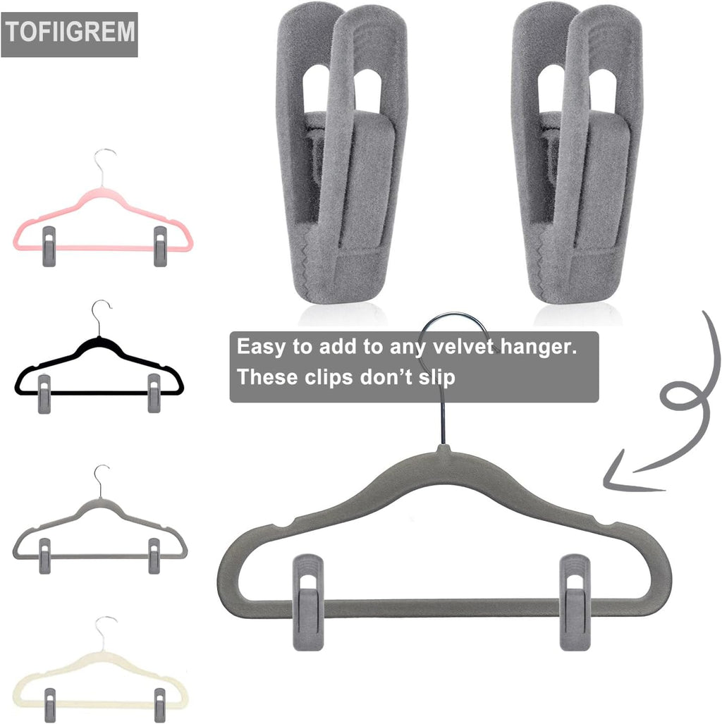Grey Velvet Clips for Velvet Hangers - 20 PCS Gray Non Slip Velvet Hanger Clip, Pants Hanger Velvet Clips Fit for Slim Velvet Hangers, Clothes-pins for Grey Velvet Hangers