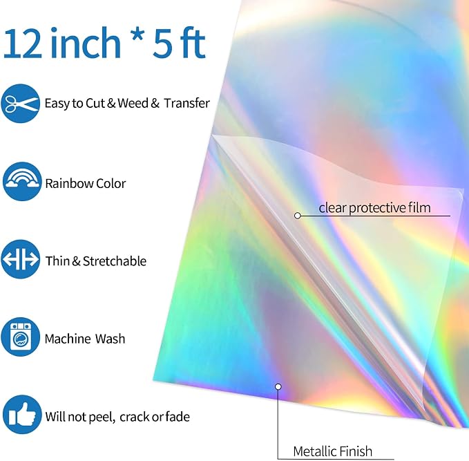 VINYL FROG Silver Holographic Heat Transfer Vinyl 12" x5ft Silver HTV Vinyl - Image 2