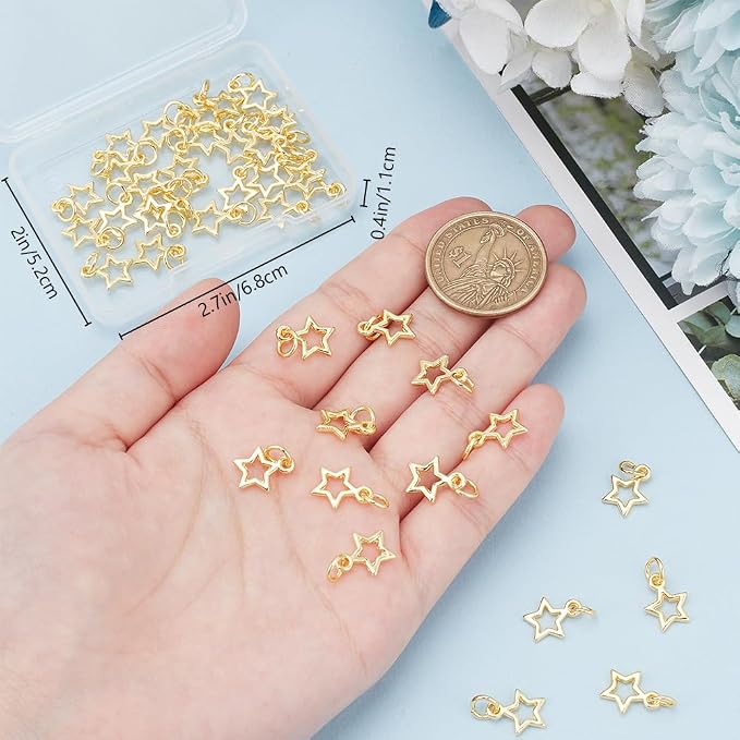 Beebeecraft 1 Box 40Pcs Golden Star Charms Bulk Real 18K Gold Plated Brass - Image 3