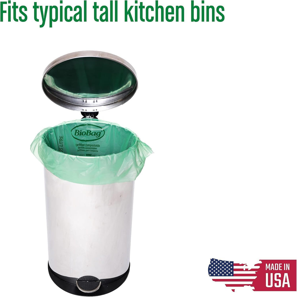 13 Gallon Tall Kitchen Compostable Trash Bags by BioBag, 48 Count, BPI Certified, Meets ASTM D6400 Standards, Made in USA, Food Scrap Bin Liners