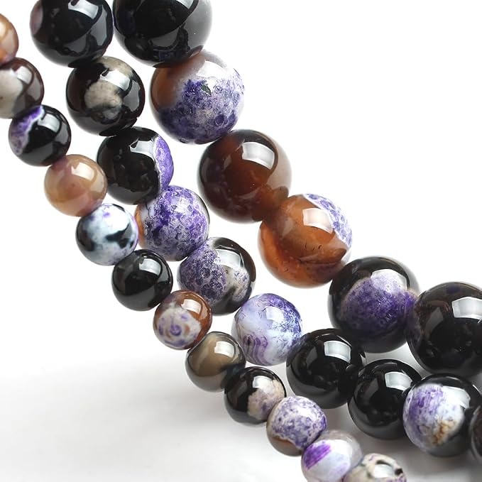 45pcs Round Loose Purple&Coffee Fire Agate Beads - Image 3