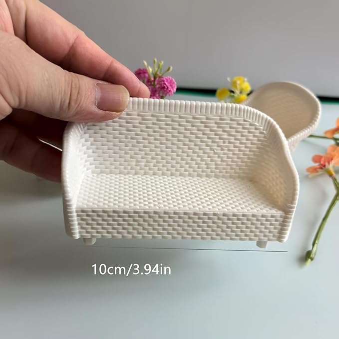 4 Pack Miniature White Wicker Tea Table and Chair Set, Dollhouse Furniture Decor - Image 2