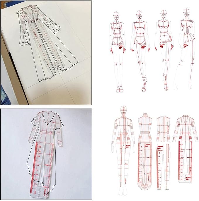 DYNWAVE 8 Pcs French Curve Template Ruler Set, Sewing Humanoid Patterns Design - Image 3