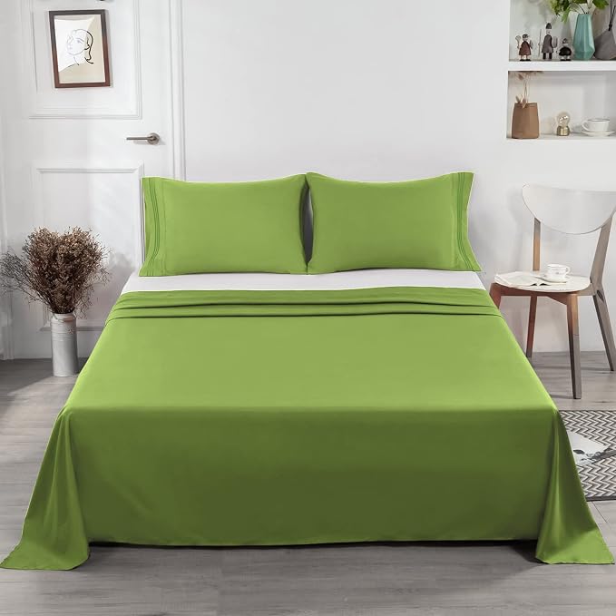 Lirex Bean Green Flat Sheet Twin, Ultra Soft & Breathable Brushed 1800 - Image 6