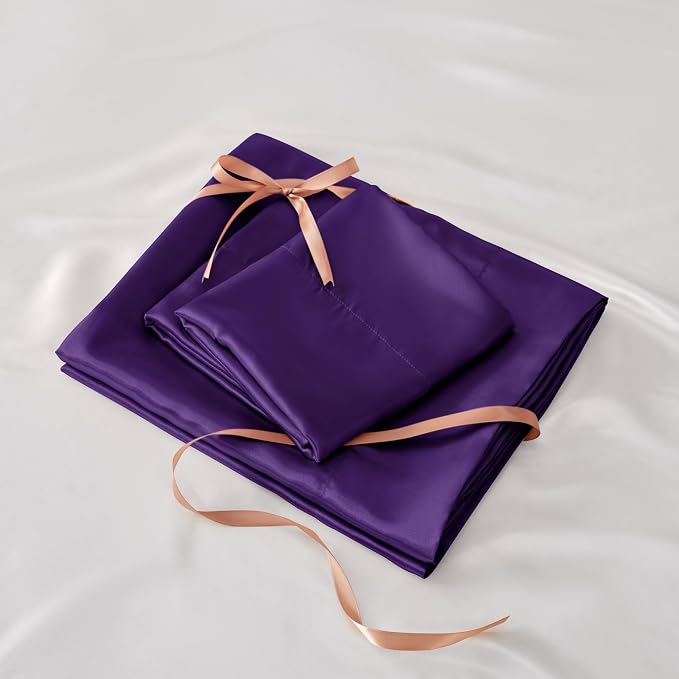 BEDELITE King Size Sheets Set, Luxury Soft Plum Purple Satin Sheets - Image 7