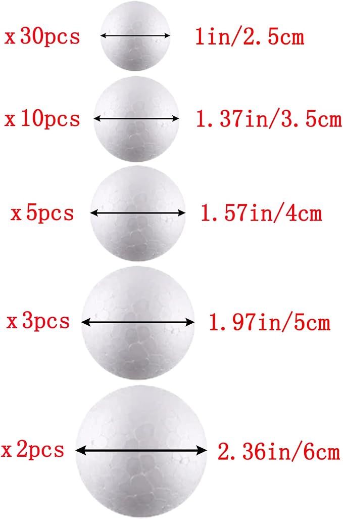 hesmartly 50 Pack Craft Foam Balls, 5 Sizes Foam Balls and 2 Pieces Painting - Image 6