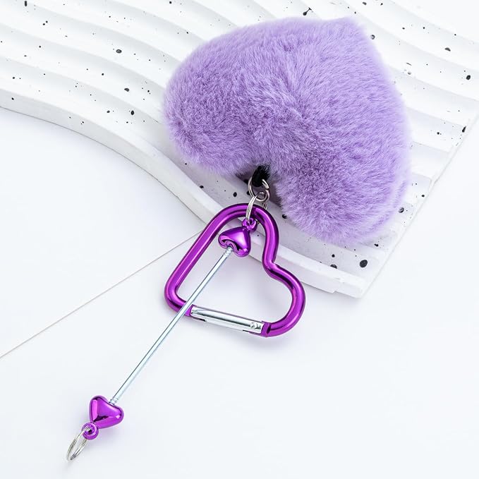 Beadable Heart Pom Pom Keychain Blank Bar - Image 6