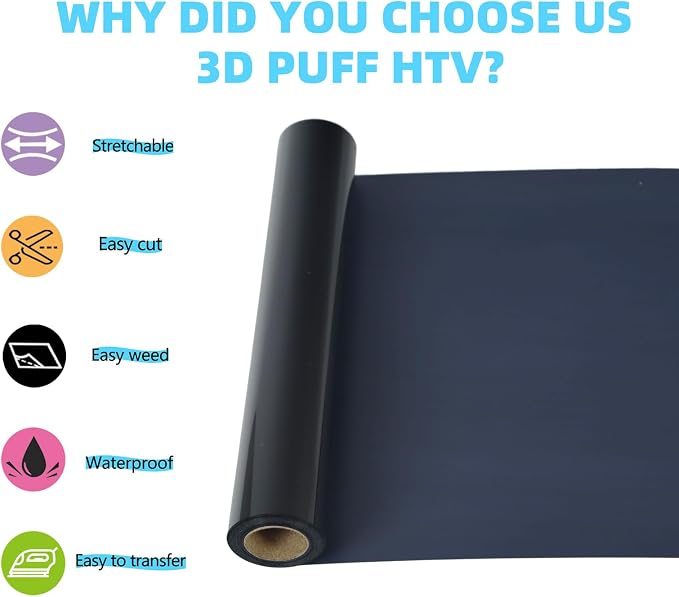 guangyintong Black Puff Heat Transfer Vinyl HTV Rolls - Image 2