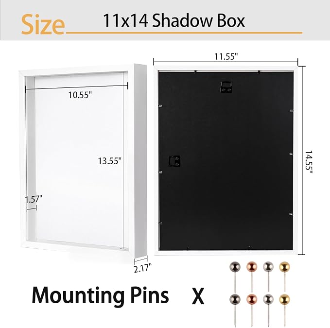 White 11x14 Shadow Box Display Frame, Premium Linen Backboard and Included - Image 4