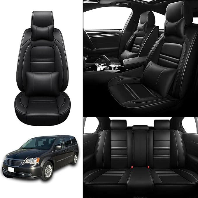 Car Seat Covers for Chrysler Car Town and Country 2000-2016 | 5-Seats Seat Covers, Waterproof Seat Protectors, Automotive Seat Covers (Full Set with Pillow,Black)