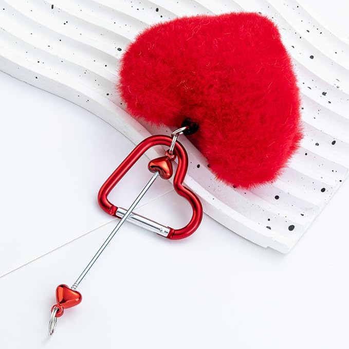 Beadable Heart Pom Pom Keychain Blank Bar - Image 8
