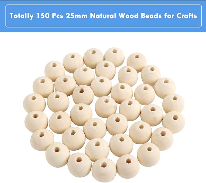 150pcs 25MM Wood Beads Natural Unfinished Round Wooden Loose Beads Wood Spacer - Image 3