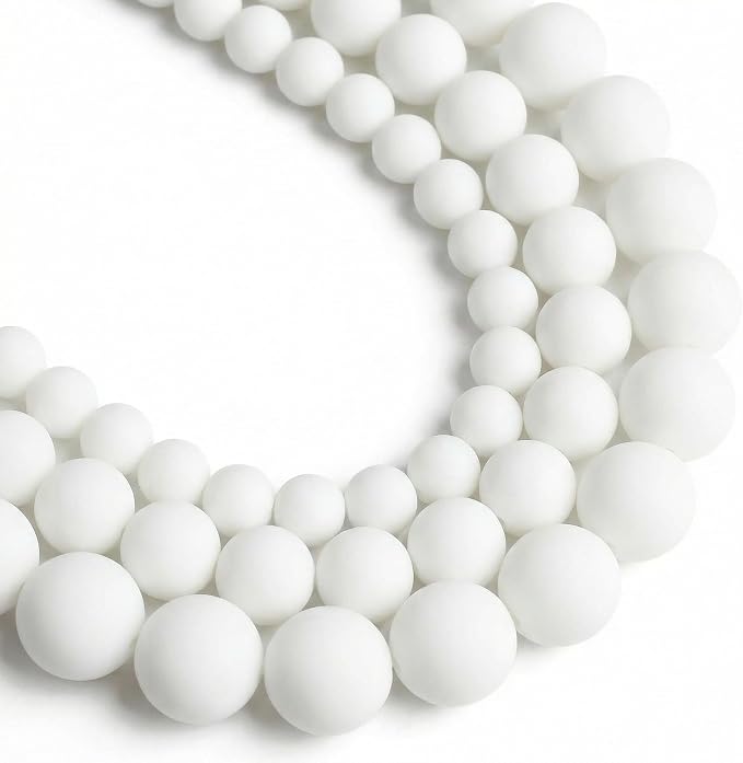 48pcs Natural Matte White Agate Gemstone Beads，8mm Frosted Round Loose Stone by Yochus