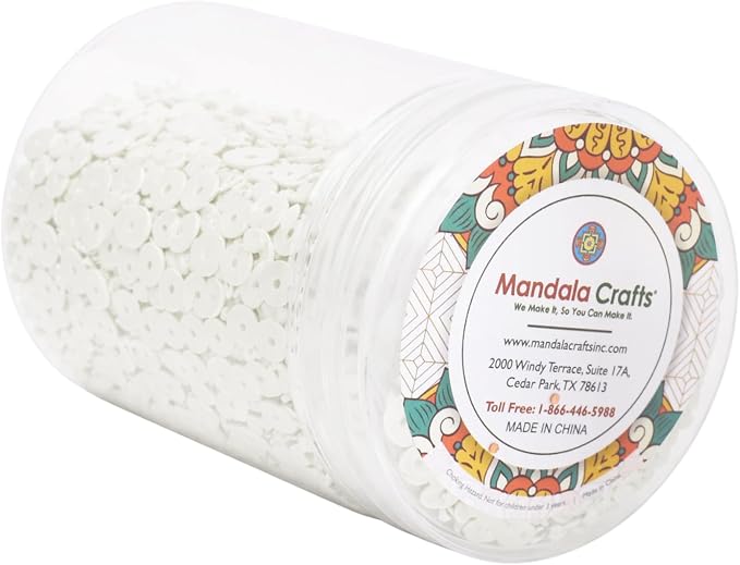 Mandala Crafts 6mm Flat Round White Sequins - Image 4