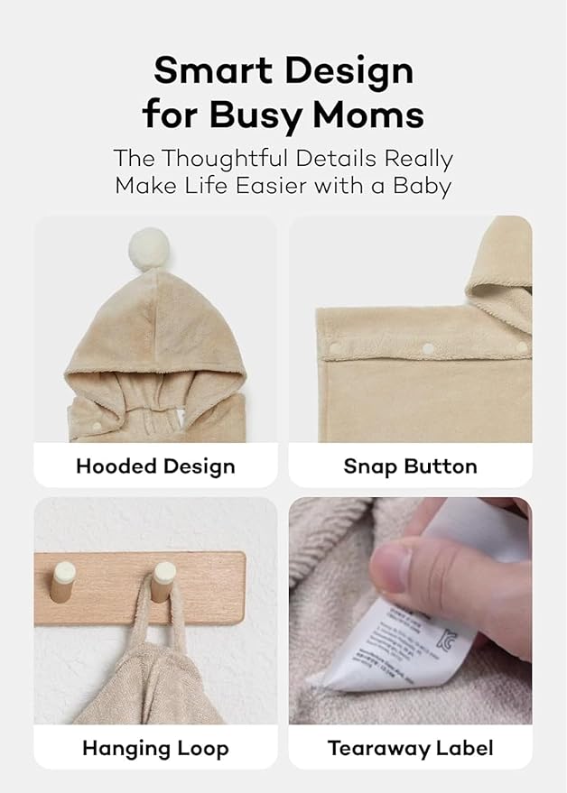 Konny Baby Hooded Towel Plush Thick & Cozy Soft-Touch Absorbent Rayon from Bamboo Cotton Baby Bath Beach Towel, Oeko-TEX, Newborn Boys Girls Toddler (White, Medium)