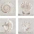 JAPO ART White Sea Shells Pictures Coral Wall Decor Beach Canvas Wall Art by JAPOART