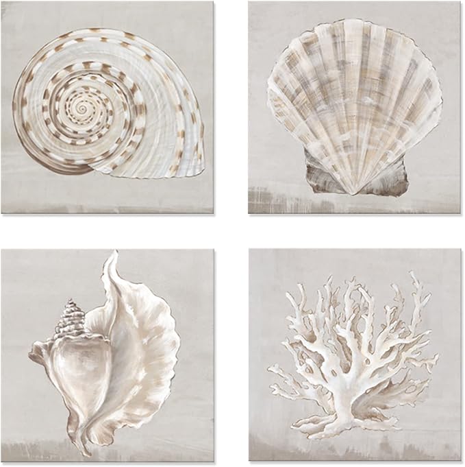 JAPO ART White Sea Shells Pictures Coral Wall Decor Beach Canvas Wall Art by JAPOART