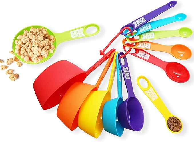 12 Piece Measuring Cups and Spoons Set, Colored Kitchen Measure Tools, Durable by HAWOWZ