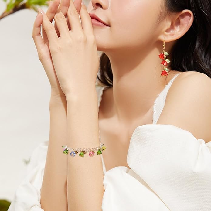 Cheriswelry 100pcs Flower Bracelet Charms Leaf Flower Acrylic Dangle Pendants - Image 4