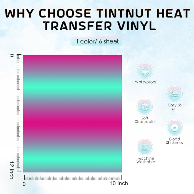 Tintnut Green Pink Gradient Heat Transfer Vinyl, Ombre pattern, PU HTV Sheets - Image 3
