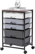 SYKIARIOL Utility Cart with 5 Drawers, Storage Drawer Cart with Wooden Tabletop by SYKIARIOL