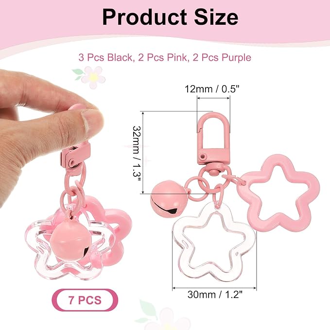 PATIKIL Star Keychain, Candy Color Acrylic Pentagram Keychain Stars Charms Bell - Image 2
