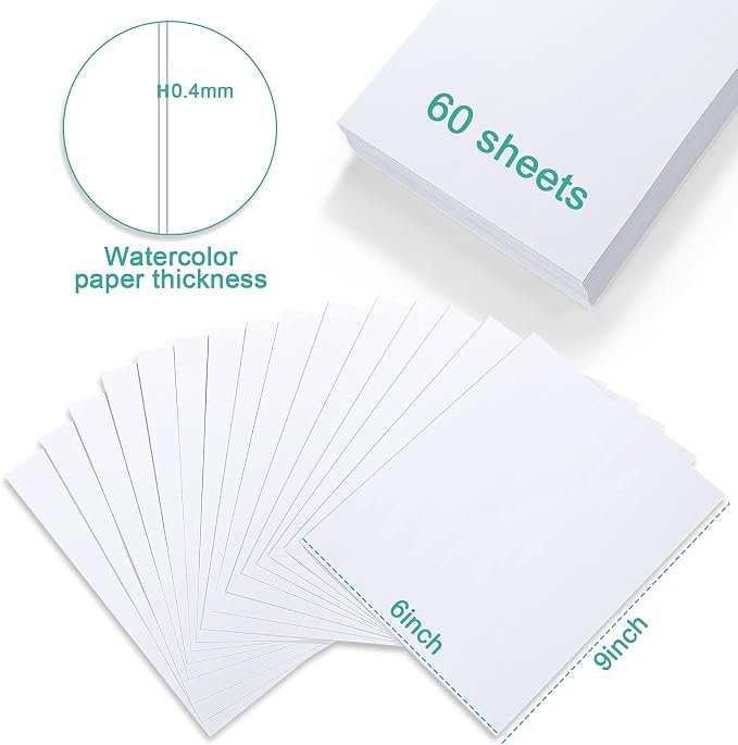 TecUnite 60 Sheets Watercolor Paper Pad Bulk Art White Cold Press Painting Paper - Image 3