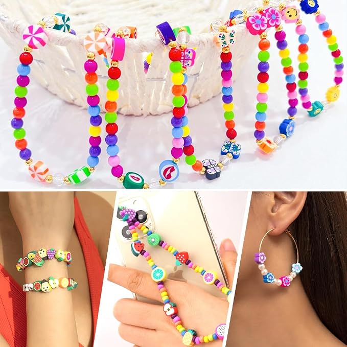 JOICEE 480PCS Fruit Flower Polymer Clay Beads, 24 Style Cute Heart Mushroom - Image 5