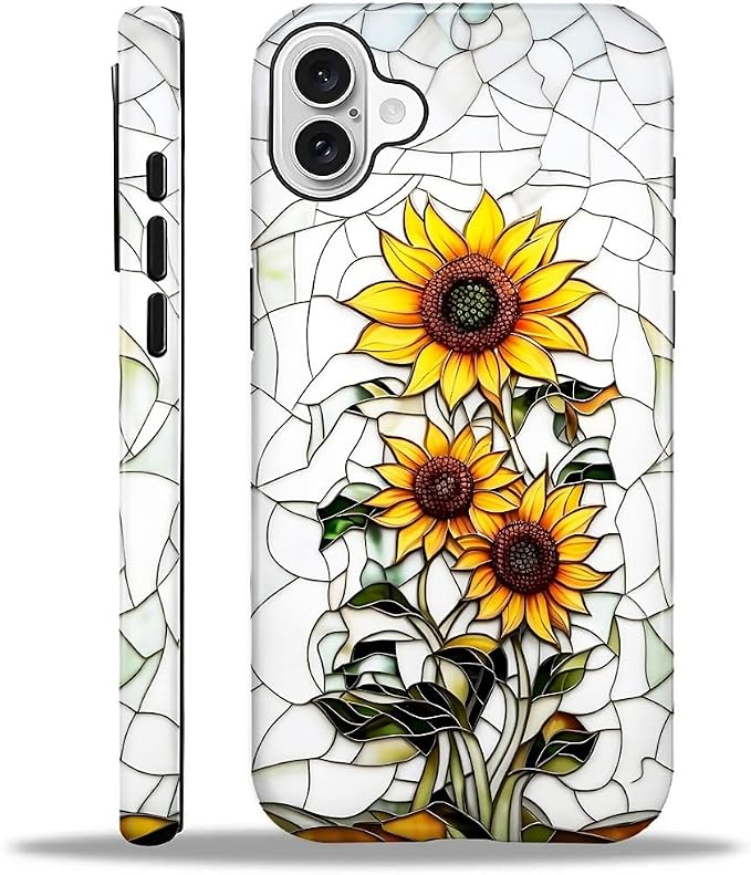 ZHEGAILIAN Case for iPhone 16, Sunflower Faux Stained Glass Effect Durable by Home