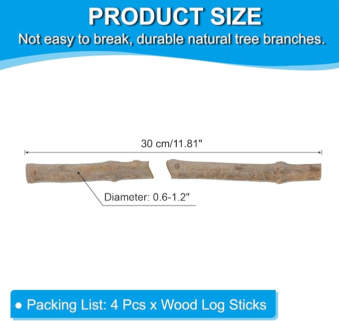 PATIKIL 4 Pcs / 30cm Wood Log Sticks, 0.6-1.2inch in Diameter Natural Driftwood - Image 2