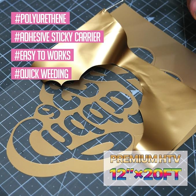 PU Heat Transfer Vinyl 12"×20ft Roll Gold – HTV - Image 2