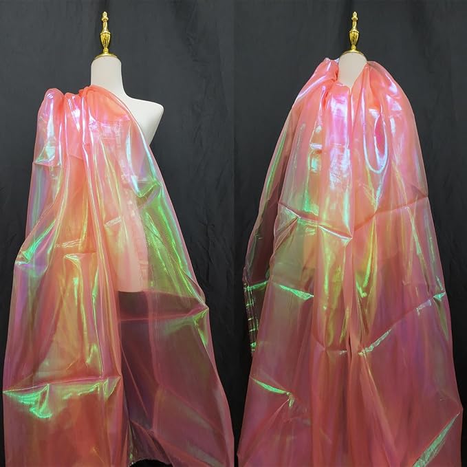 Orange Red Iridescent Organza Fabric - Image 4