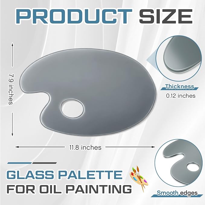 Nuanchu 8 x 12 Inch Handy Oval Neutral Grey Tempered Glass Palette - Image 3