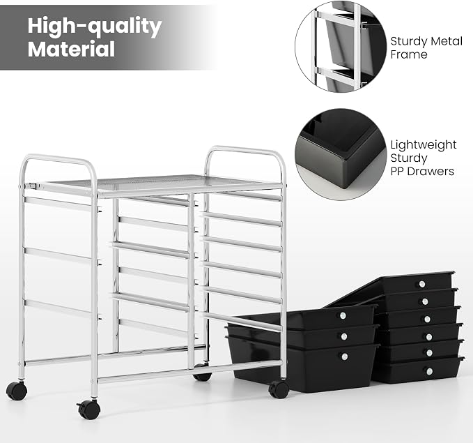 Giantex 9 Drawers Rolling Cart, Classroom Organizers, Storage Cart - Image 7