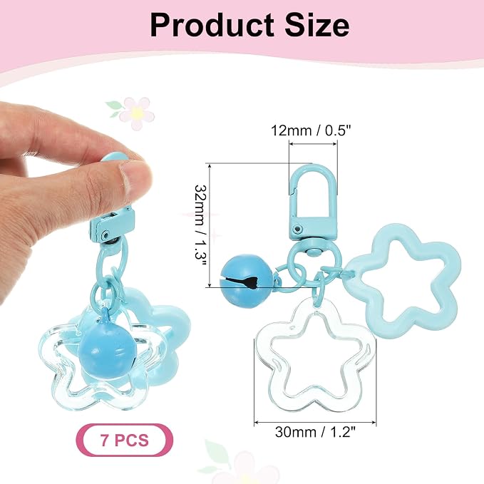 PATIKIL Star Keychain, Candy Color Acrylic Pentagram Keychain Stars Charms Bell - Image 2