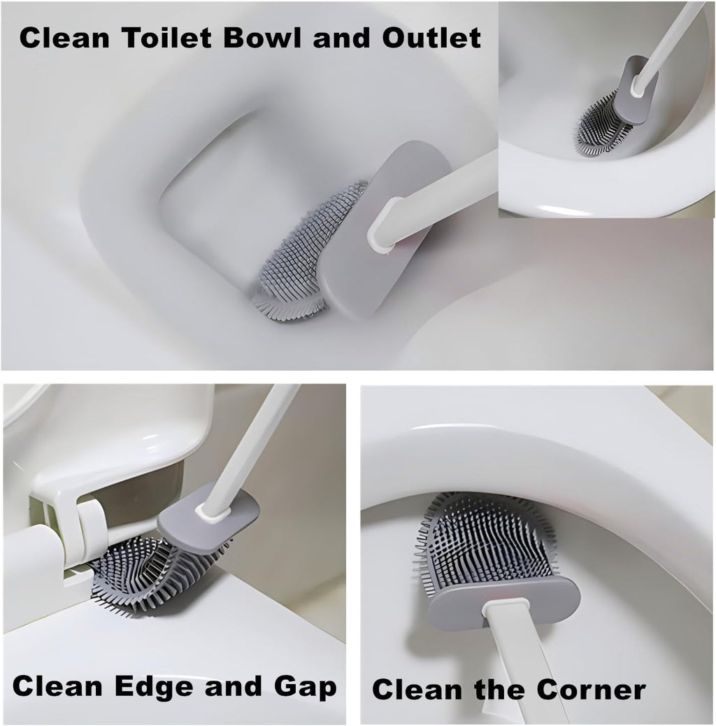Toilet Brush with Holder Silicone Toilet Brush and Cleaning Brush for Household Bathroom Toliet Brush Set (White,Gray)
