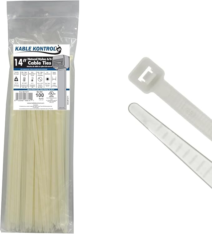 Kable Kontrol Heavy Duty Cable Zip Ties 100 Pcs 14 Inch, Natural White by KABLEKONTROL%C2%AE